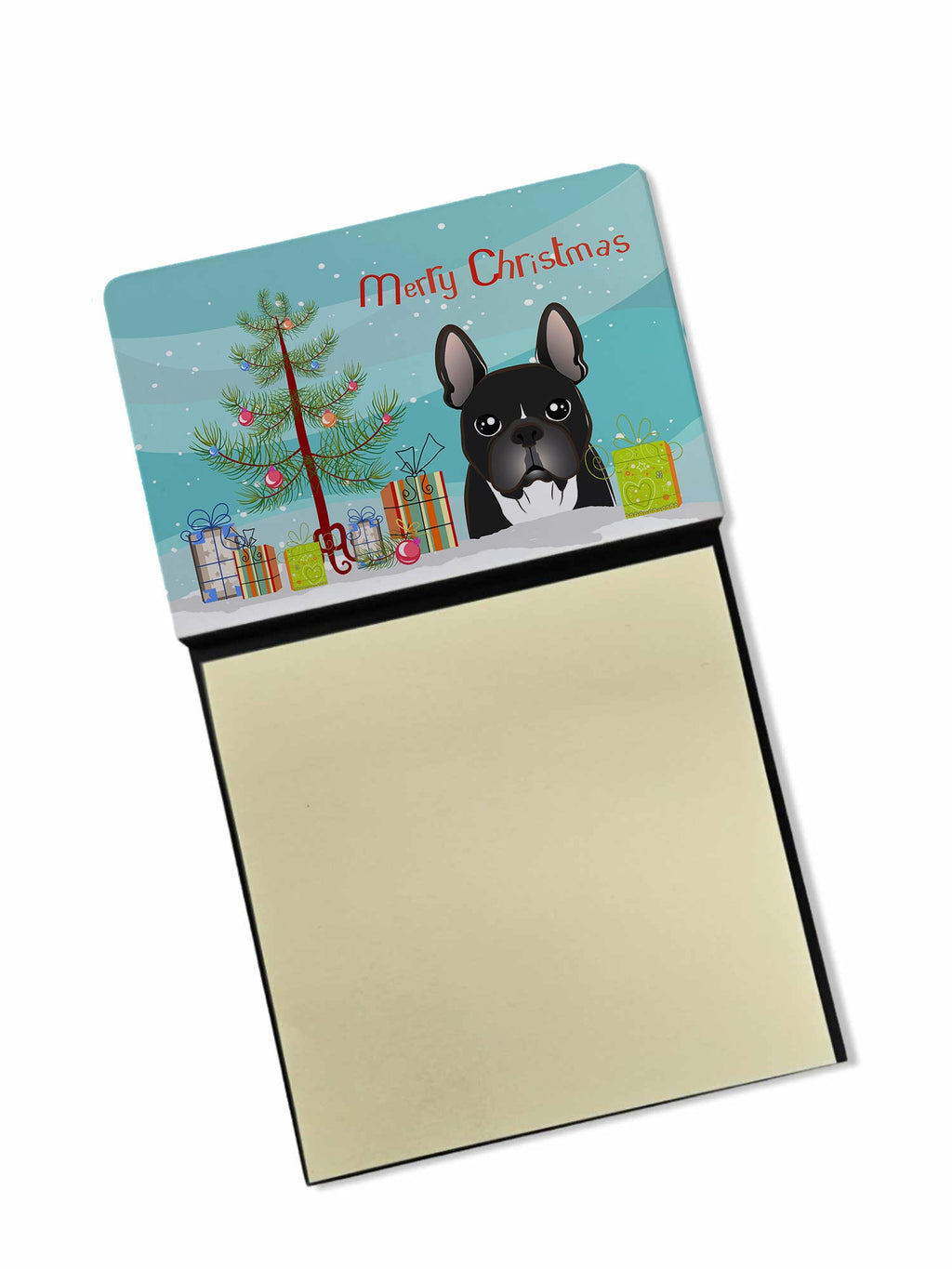 Christmas Tree and French Bulldog Watercolor Sticky Note Holder Refillable Dispenser Desk Accessory 3x3 Pad Gift
