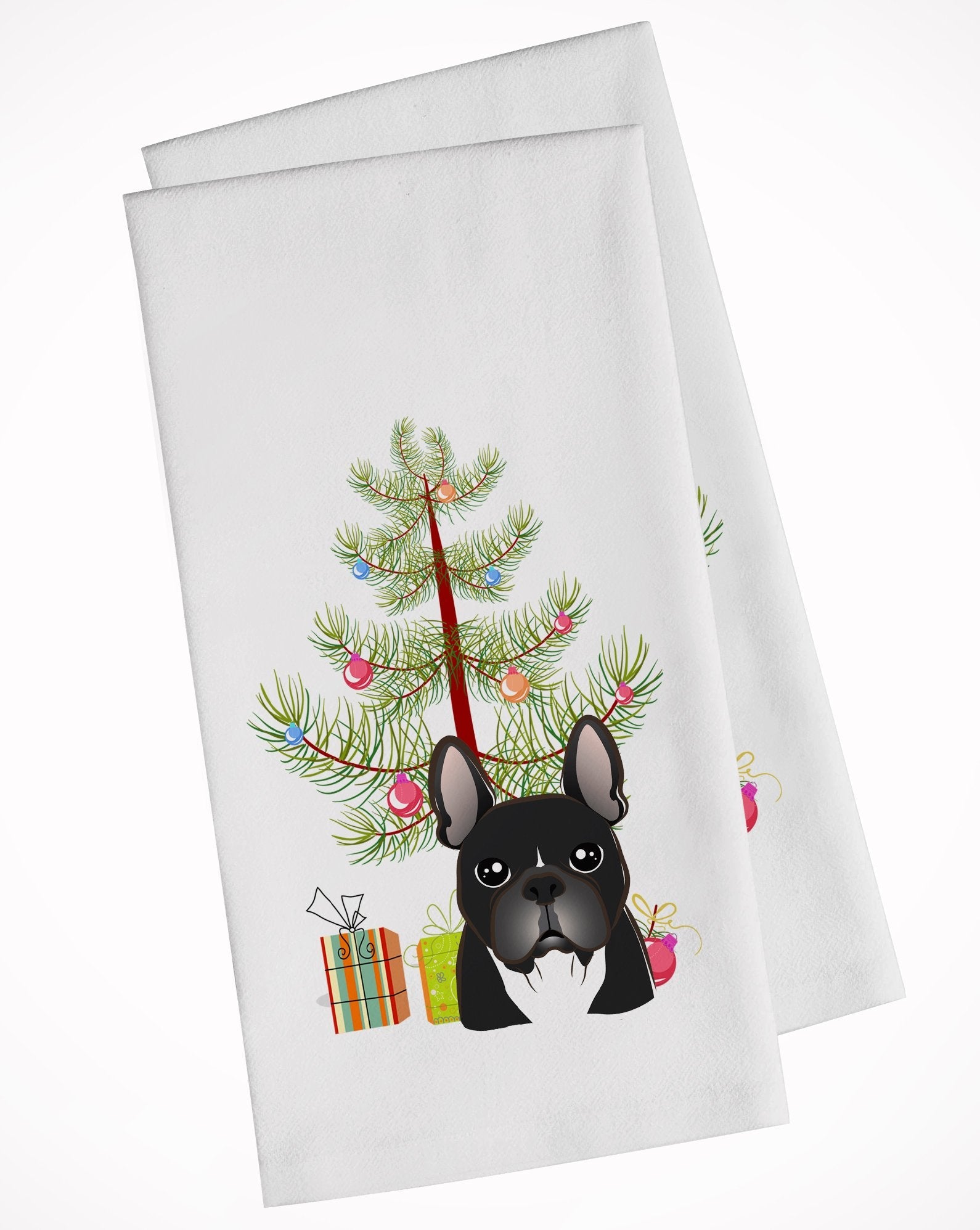 Christmas Tree and French Bulldog Kitchen Towel Set of 2 White Dish Towels Decorative Bathroom Hand towel for Hand, Face, Hair, Yoga, Tea, Dishcloth, 19 X 28", White