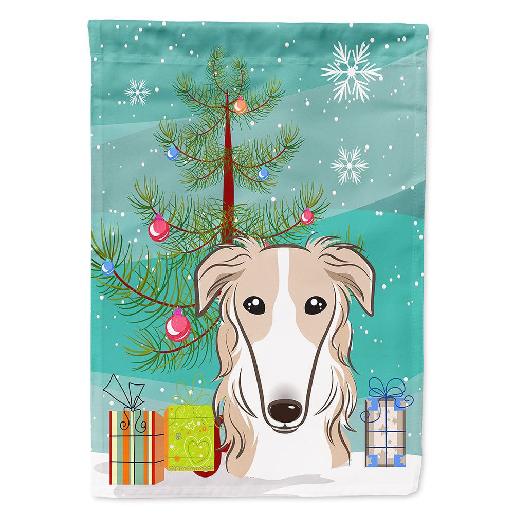 Christmas Tree and Borzoi House Flag 28x40 Porch Sleeve Pole Decorative Outside Yard Banner Artwork Wall Hanging, Polyester