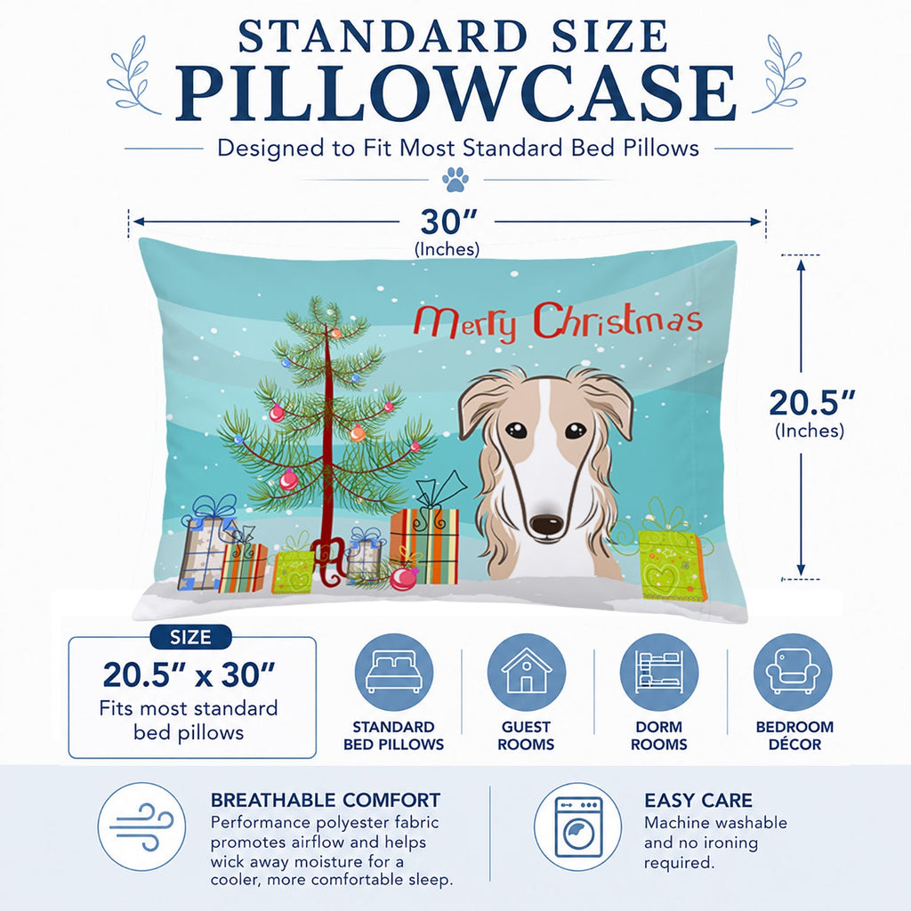 Christmas Tree and Borzoi Standard Pillowcase Lightweight Super Soft Easy Care Decorative Artwork Pillowcase, Standard