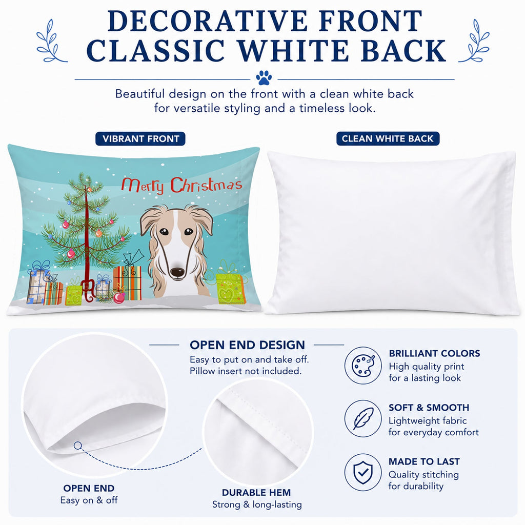 Christmas Tree and Borzoi Standard Pillowcase Lightweight Super Soft Easy Care Decorative Artwork Pillowcase, Standard