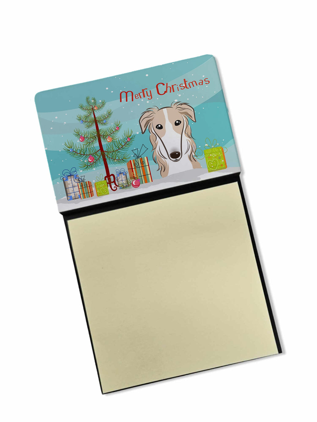 Christmas Tree and Borzoi Watercolor Sticky Note Holder Refillable Dispenser Desk Accessory 3x3 Pad Gift