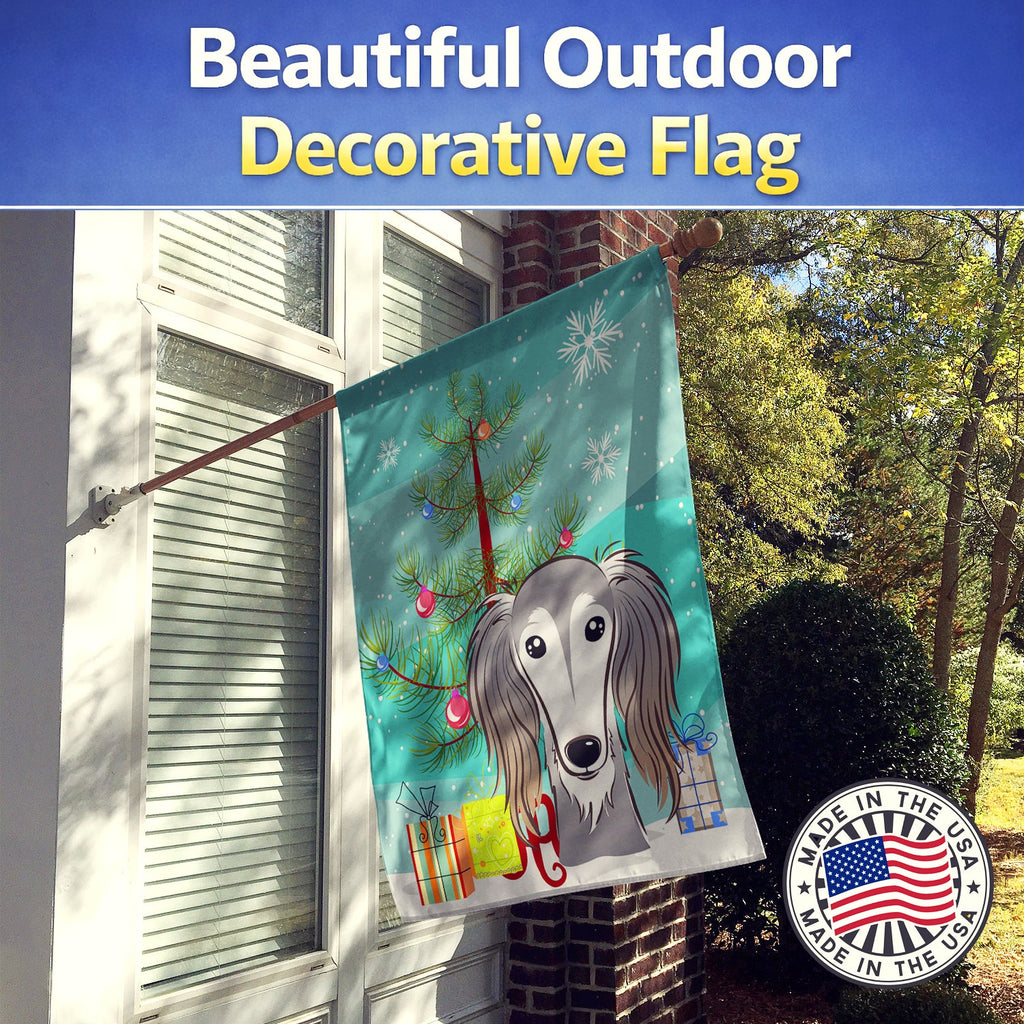 Christmas Tree and Saluki House Flag 28x40 Porch Sleeve Pole Decorative Outside Yard Banner Artwork Wall Hanging, Polyester