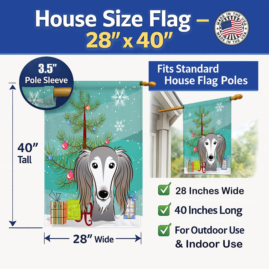 Christmas Tree and Saluki House Flag 28x40 Porch Sleeve Pole Decorative Outside Yard Banner Artwork Wall Hanging, Polyester