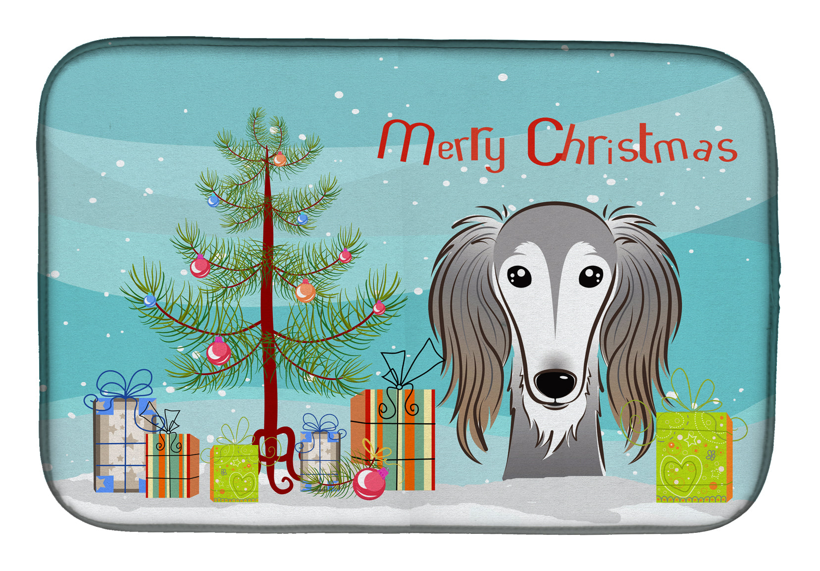 Christmas Tree and Saluki Dish Drying Mat Absorbent Dish Drying Mat Pad for Kitchen Counter Dish Drainer Mat for Countertop, 14 x 21", Multicolor