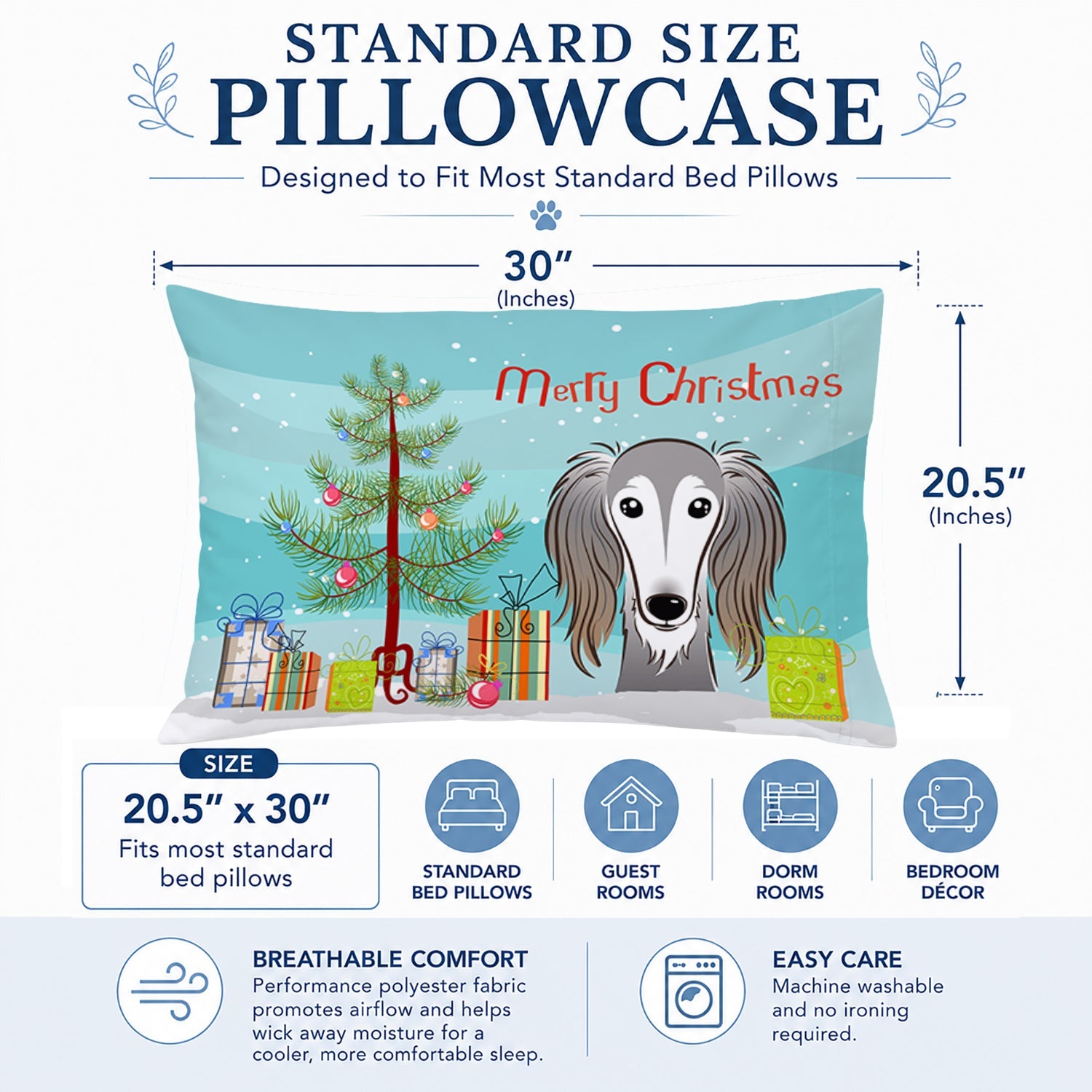 Christmas Tree and Saluki Standard Pillowcase Lightweight Super Soft Easy Care Decorative Artwork Pillowcase, Standard