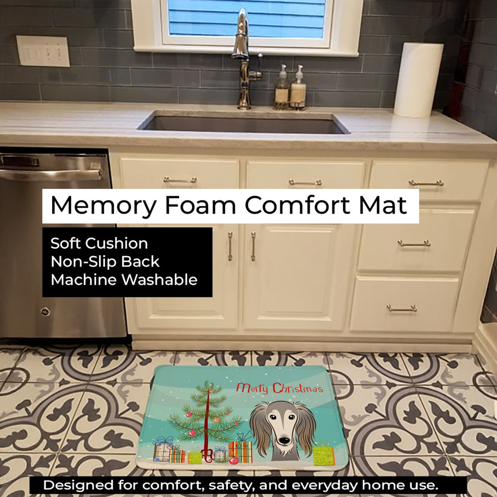 Christmas Tree and Saluki Memory Foam Kitchen Mat Machine Washable Anti-Fatigue Cushion Comfort Bath or Kitchen Rug