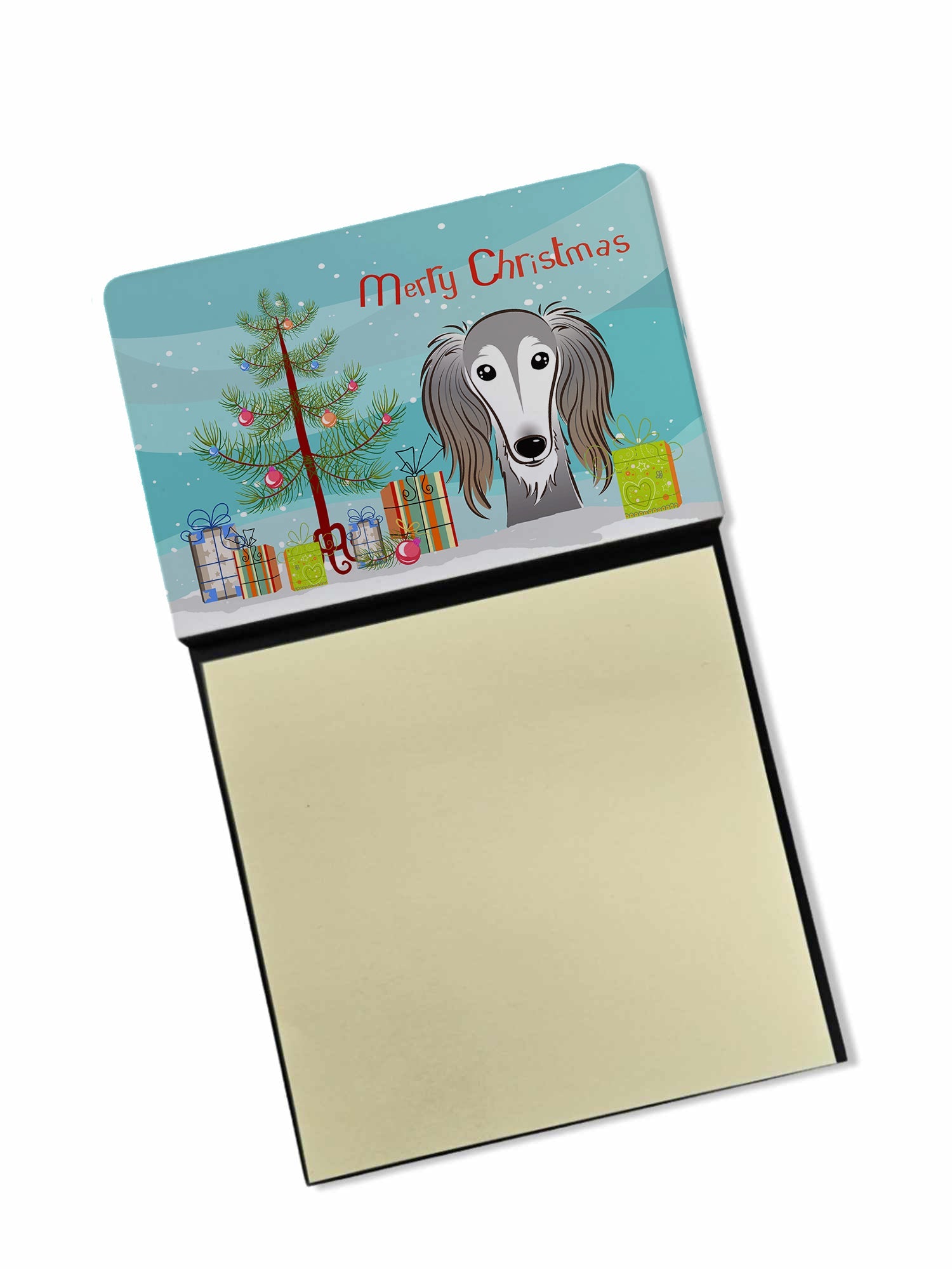 Christmas Tree and Saluki Watercolor Sticky Note Holder Refillable Dispenser Desk Accessory 3x3 Pad Gift