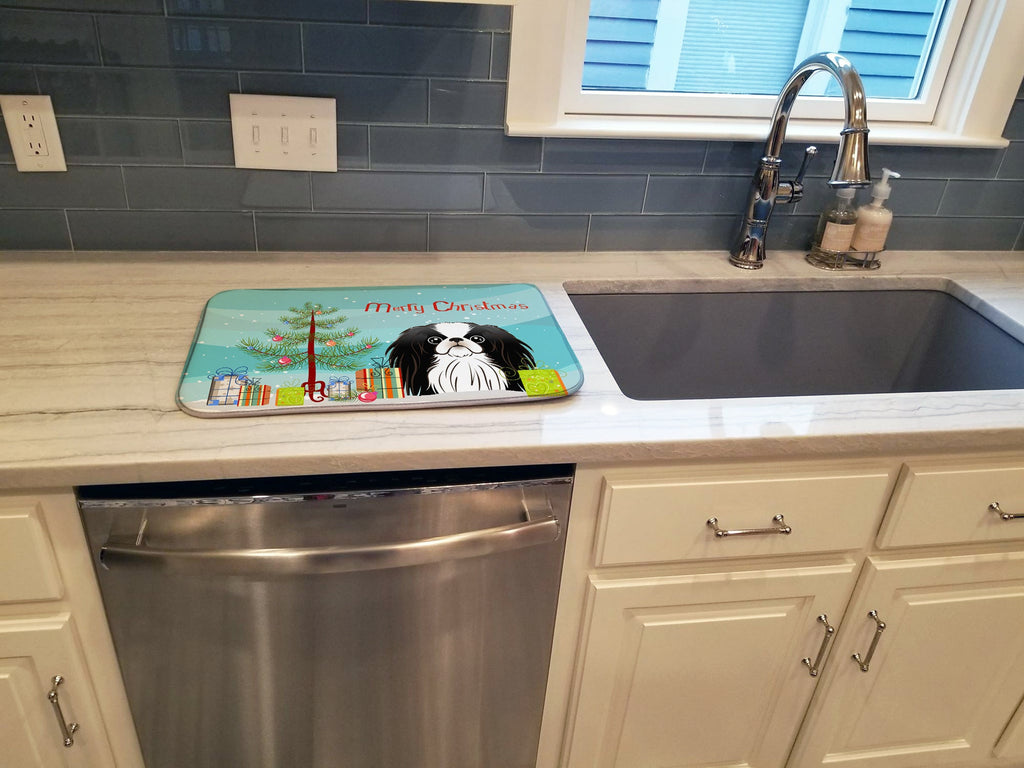Christmas Tree and Japanese Chin Dish Drying Mat Absorbent Dish Drying Mat Pad for Kitchen Counter Dish Drainer Mat for Countertop, 14 x 21", Multicolor