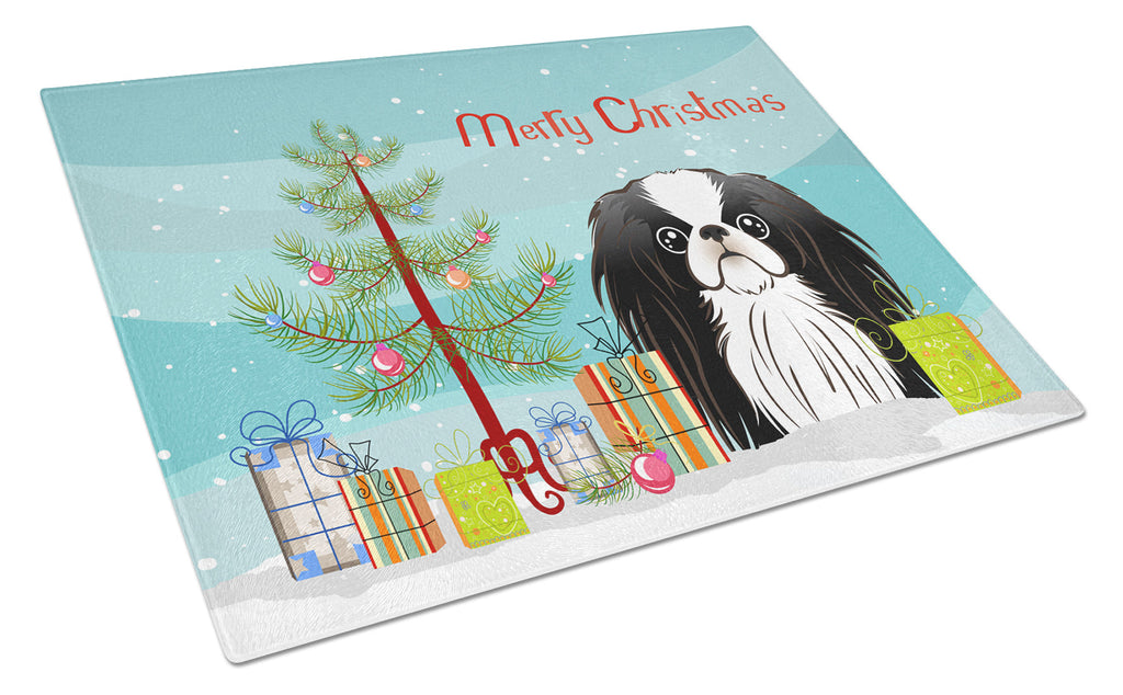 Christmas Tree and Japanese Chin Cutting Board Tempered Glass Kitchen Cutting Surface, Heat Resistant Chopping, Non-Slip Feet, Food Prep & Serving