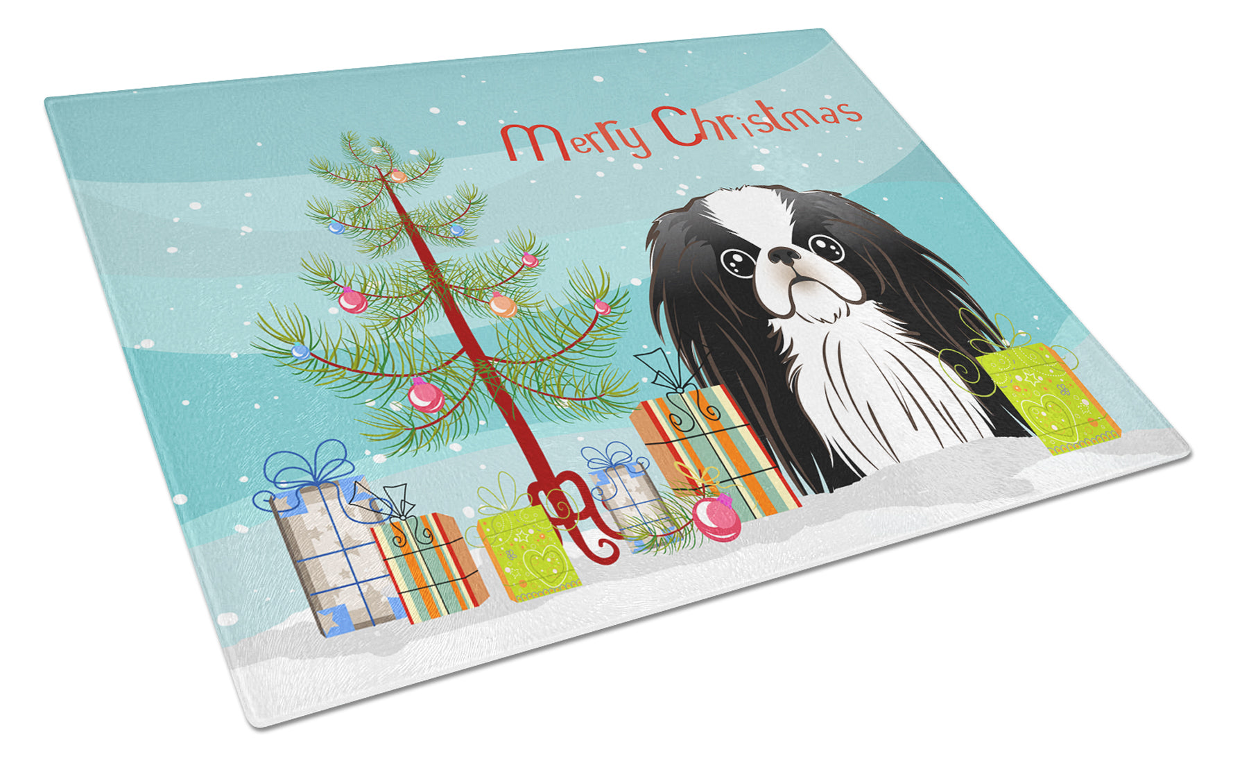 Christmas Tree and Japanese Chin Cutting Board Tempered Glass Kitchen Cutting Surface, Heat Resistant Chopping, Non-Slip Feet, Food Prep & Serving