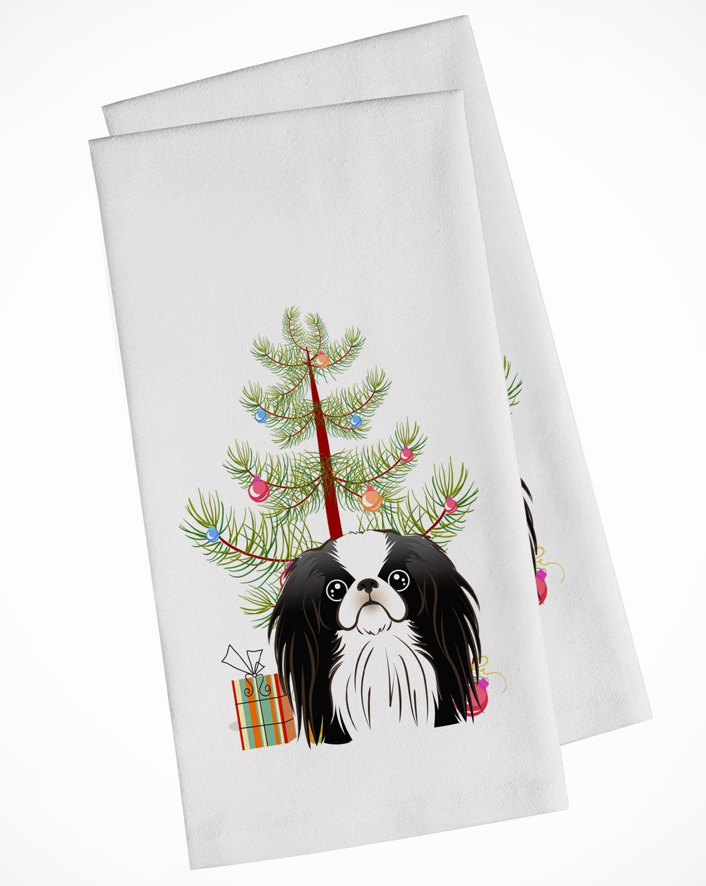 Christmas Tree and Japanese Chin Kitchen Towel Set of 2 White Dish Towels Decorative Bathroom Hand towel for Hand, Face, Hair, Yoga, Tea, Dishcloth, 19 X 28", White