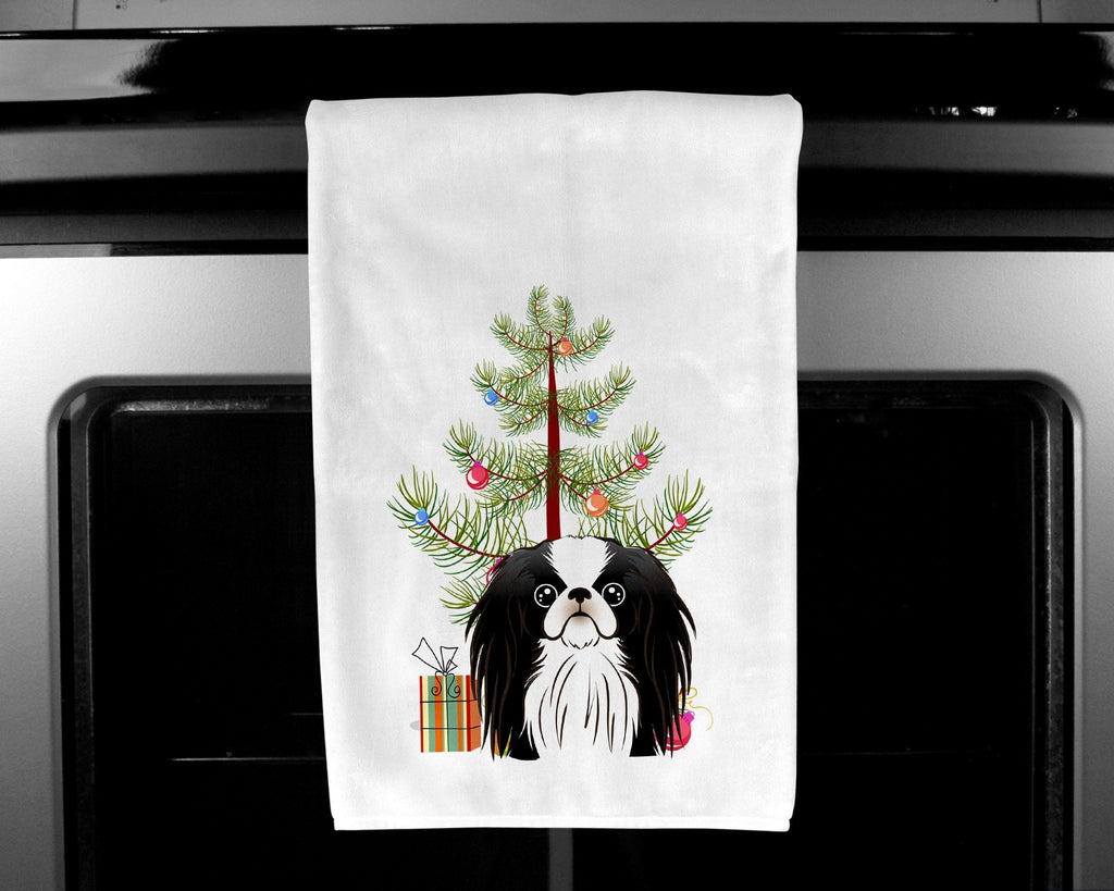 Christmas Tree and Japanese Chin Kitchen Towel Set of 2 White Dish Towels Decorative Bathroom Hand towel for Hand, Face, Hair, Yoga, Tea, Dishcloth, 19 X 28", White