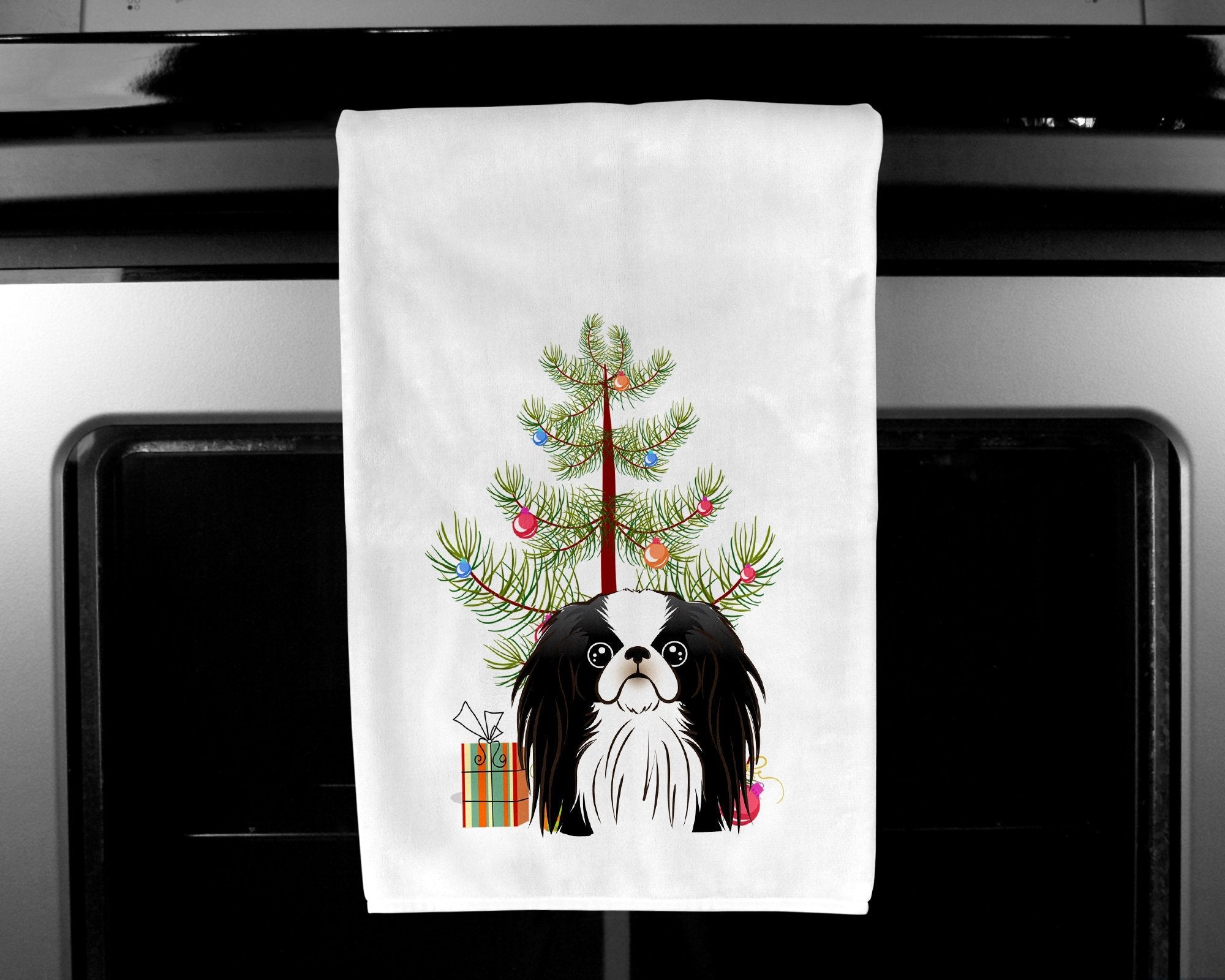 Christmas Tree and Japanese Chin Kitchen Towel Set of 2 White Dish Towels Decorative Bathroom Hand towel for Hand, Face, Hair, Yoga, Tea, Dishcloth, 19 X 28", White
