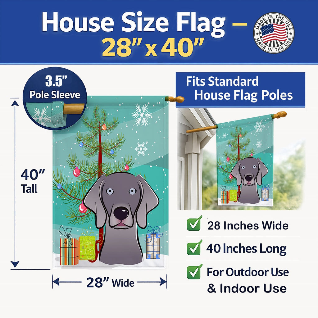 Christmas Tree and Weimaraner House Flag 28x40 Porch Sleeve Pole Decorative Outside Yard Banner Artwork Wall Hanging, Polyester