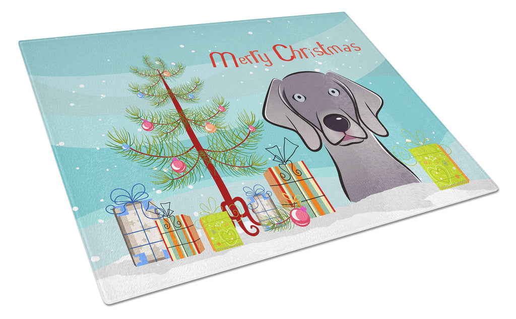 Christmas Tree and Weimaraner Cutting Board Tempered Glass Kitchen Cutting Surface, Heat Resistant Chopping, Non-Slip Feet, Food Prep & Serving