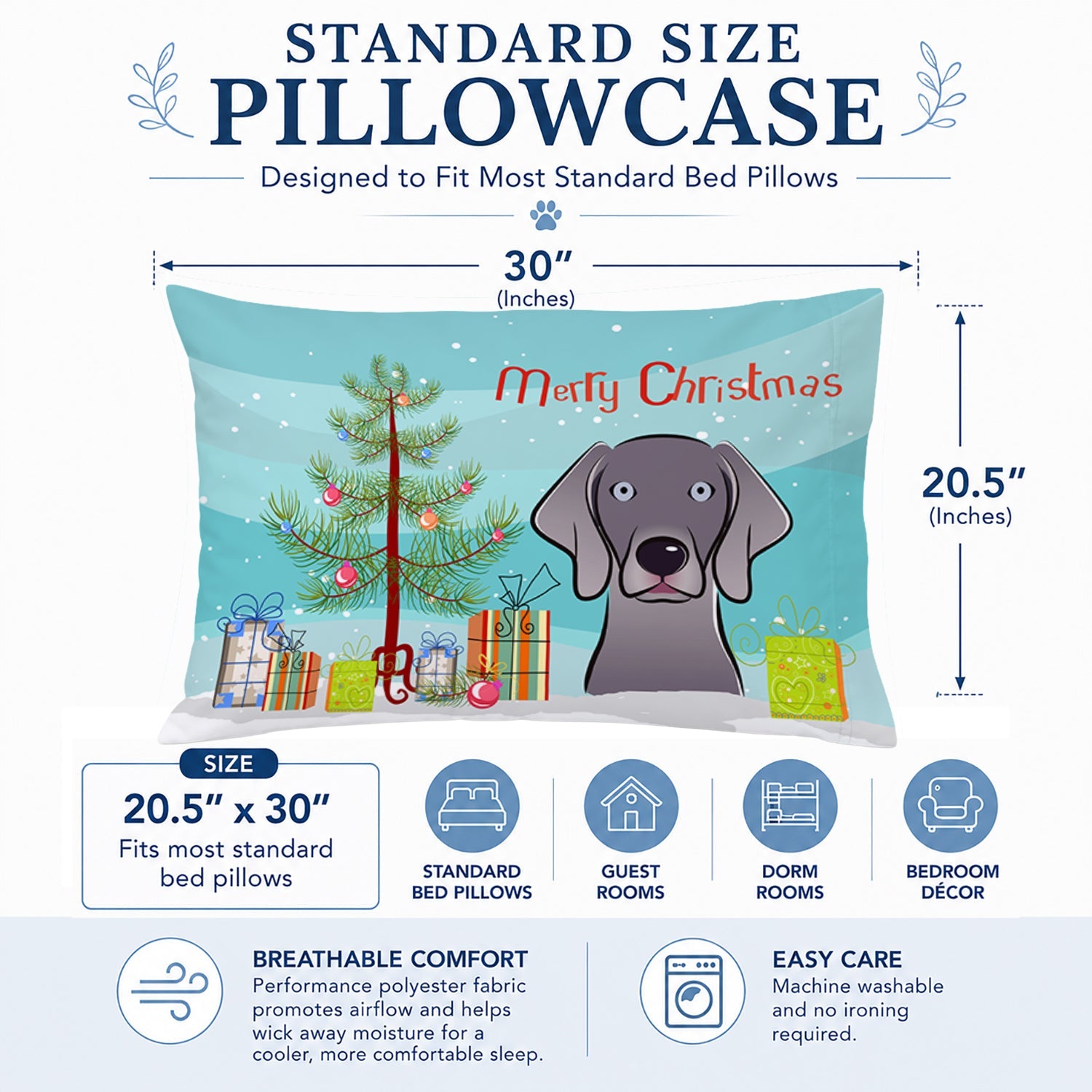 Christmas Tree and Weimaraner Standard Pillowcase Lightweight Super Soft Easy Care Decorative Artwork Pillowcase, Standard