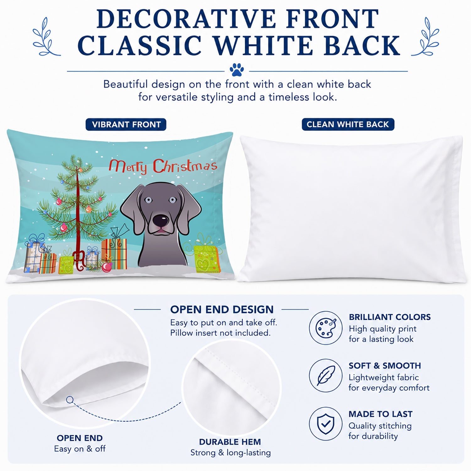 Christmas Tree and Weimaraner Standard Pillowcase Lightweight Super Soft Easy Care Decorative Artwork Pillowcase, Standard