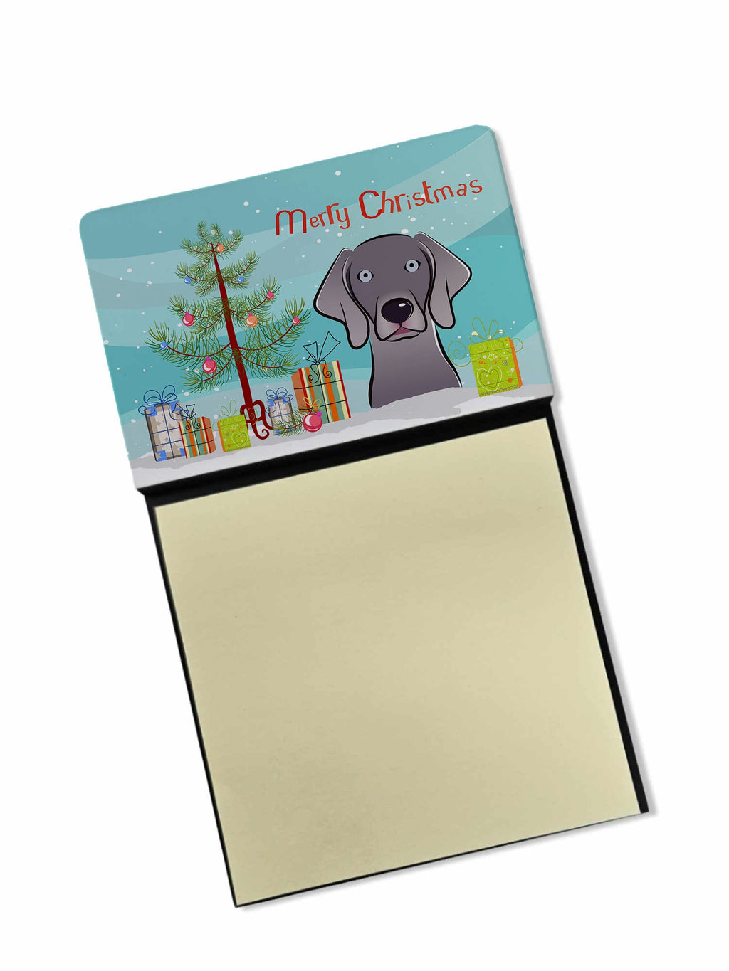 Christmas Tree and Weimaraner Watercolor Sticky Note Holder Refillable Dispenser Desk Accessory 3x3 Pad Gift