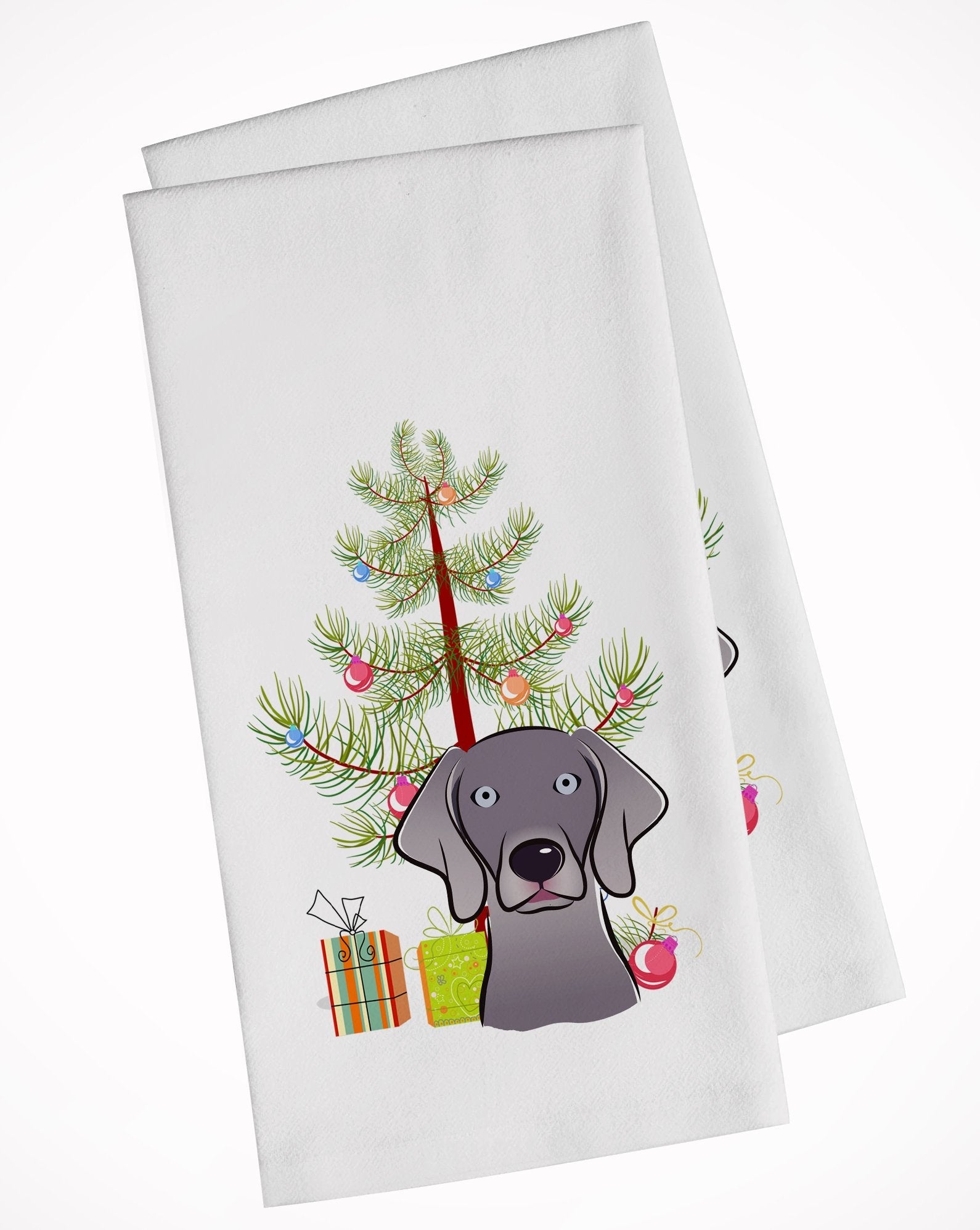Christmas Tree and Weimaraner Kitchen Towel Set of 2 White Dish Towels Decorative Bathroom Hand towel for Hand, Face, Hair, Yoga, Tea, Dishcloth, 19 X 28", White