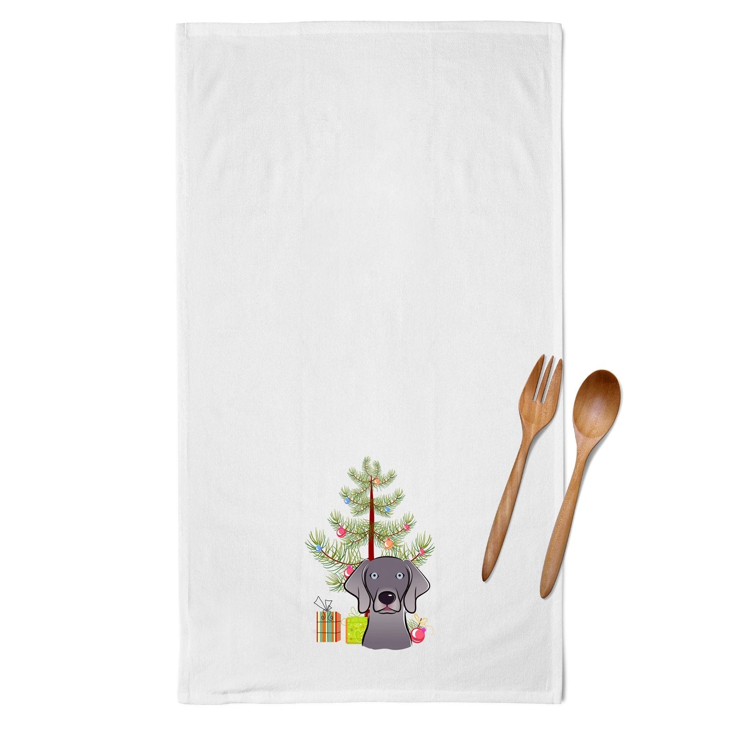 Christmas Tree and Weimaraner Kitchen Towel Set of 2 White Dish Towels Decorative Bathroom Hand towel for Hand, Face, Hair, Yoga, Tea, Dishcloth, 19 X 28", White