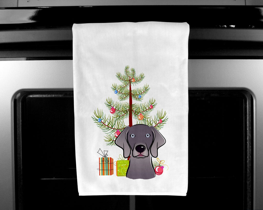Christmas Tree and Weimaraner Kitchen Towel Set of 2 White Dish Towels Decorative Bathroom Hand towel for Hand, Face, Hair, Yoga, Tea, Dishcloth, 19 X 28", White