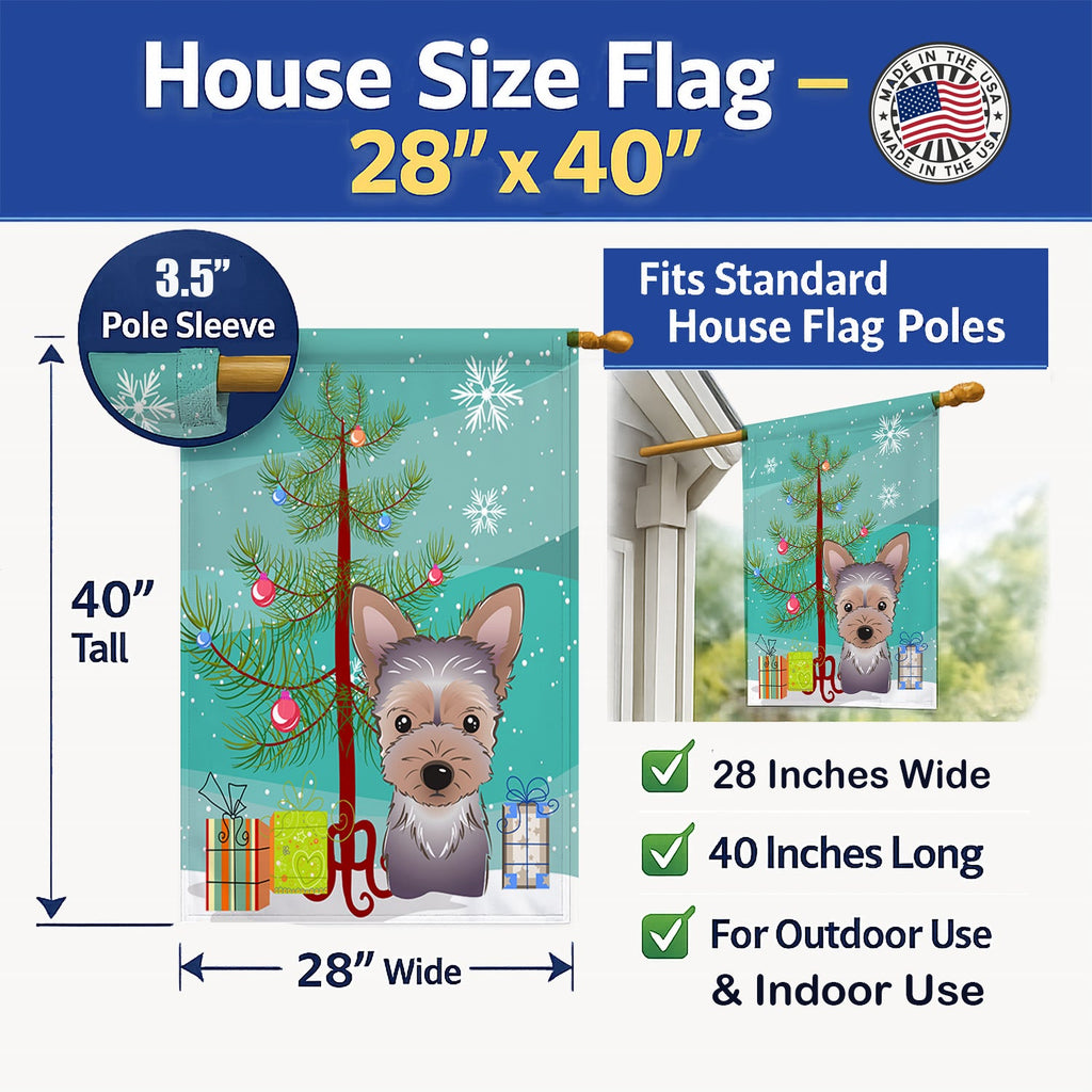 Christmas Tree and Yorkie Puppy House Flag 28x40 Porch Sleeve Pole Decorative Outside Yard Banner Artwork Wall Hanging, Polyester