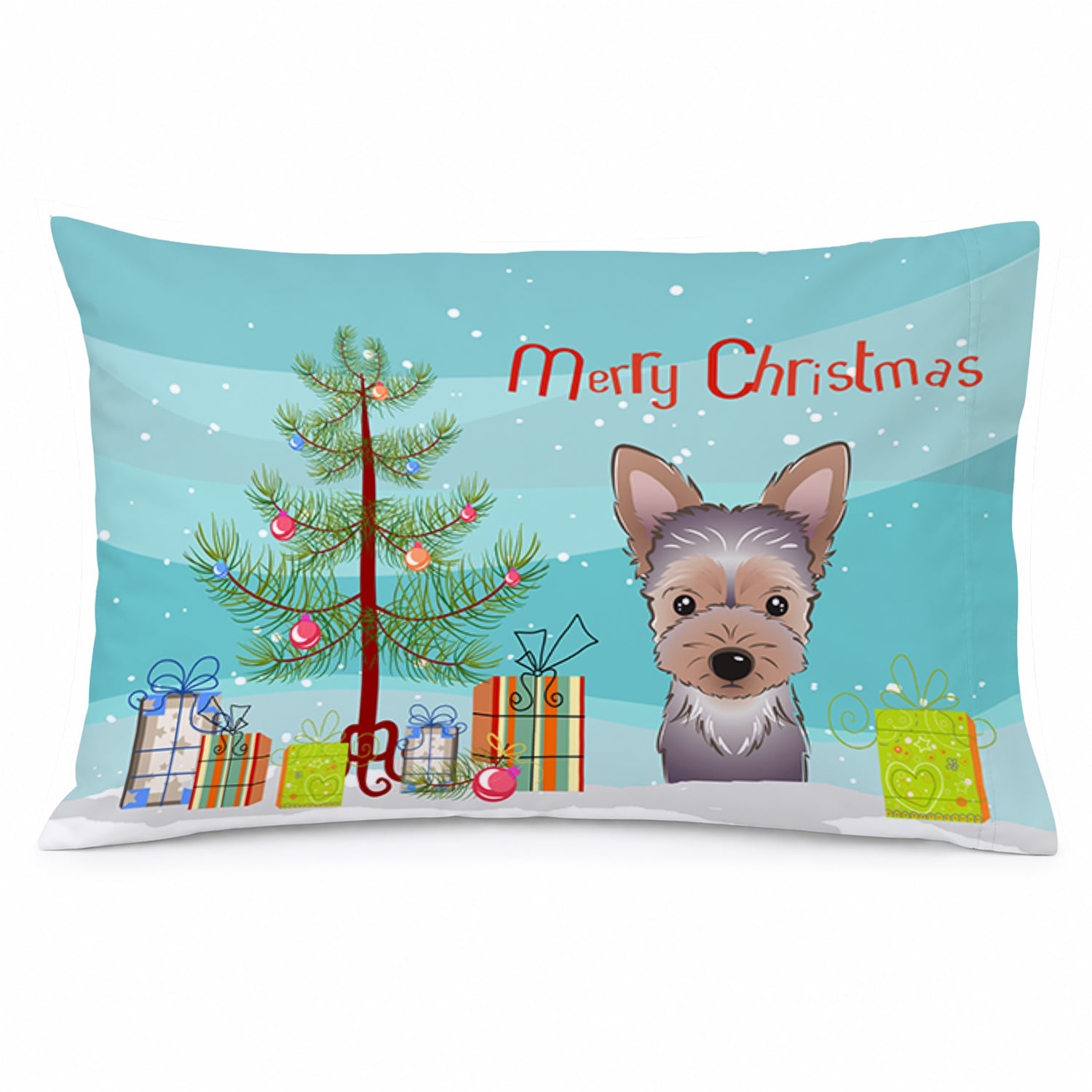 Christmas Tree and Yorkie Puppy Standard Pillowcase Lightweight Super Soft Easy Care Decorative Artwork Pillowcase, Standard