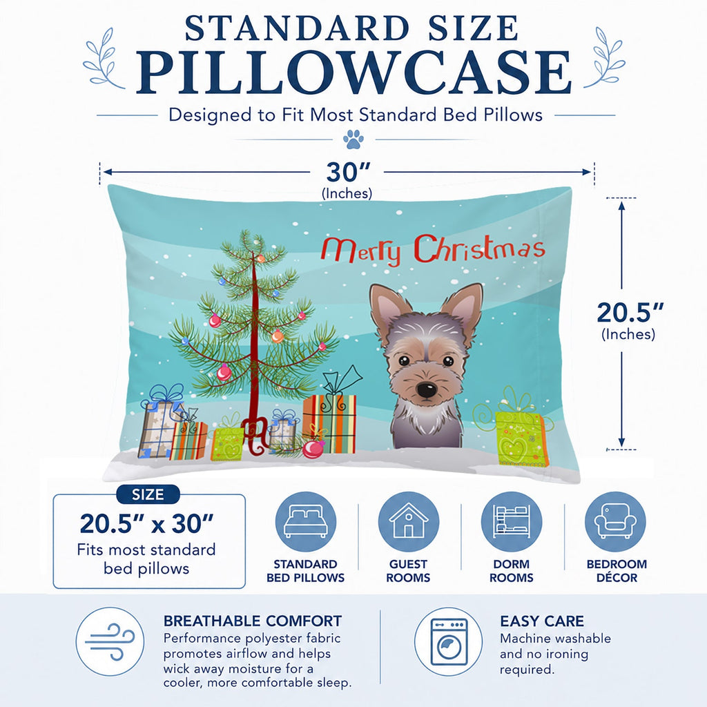 Christmas Tree and Yorkie Puppy Standard Pillowcase Lightweight Super Soft Easy Care Decorative Artwork Pillowcase, Standard