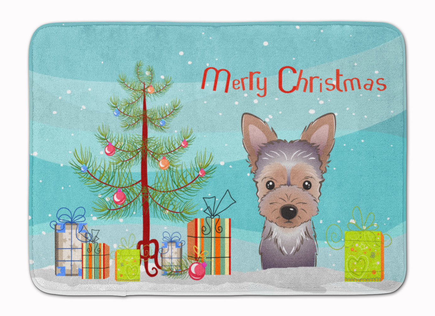 Christmas Tree and Yorkie Puppy Memory Foam Kitchen Mat Machine Washable Anti-Fatigue Cushion Comfort Bath or Kitchen Rug
