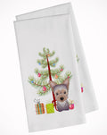 Christmas Tree and Yorkie Puppy Kitchen Towel Set of 2 White Dish Towels Decorative Bathroom Hand towel for Hand, Face, Hair, Yoga, Tea, Dishcloth, 19 X 28", White