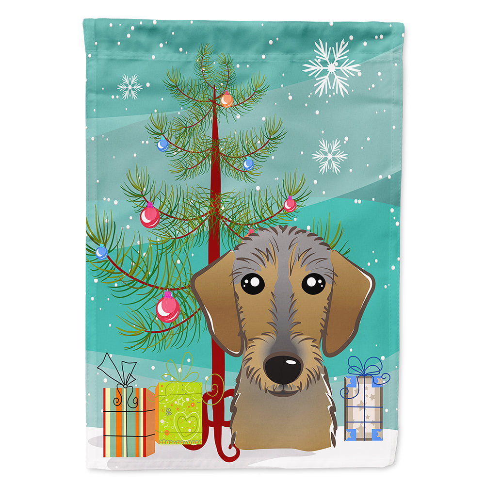 Christmas Tree and Wirehaired Dachshund House Flag 28x40 Porch Sleeve Pole Decorative Outside Yard Banner Artwork Wall Hanging, Polyester