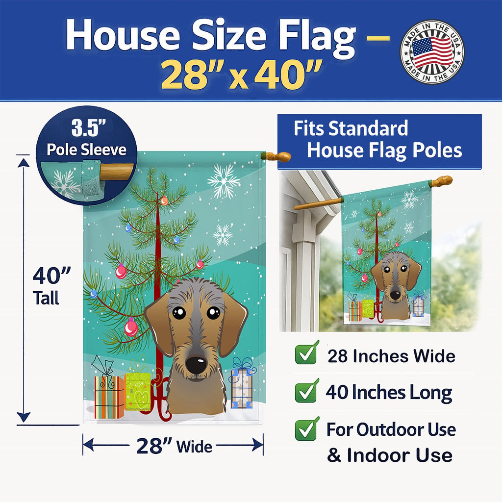 Christmas Tree and Wirehaired Dachshund House Flag 28x40 Porch Sleeve Pole Decorative Outside Yard Banner Artwork Wall Hanging, Polyester