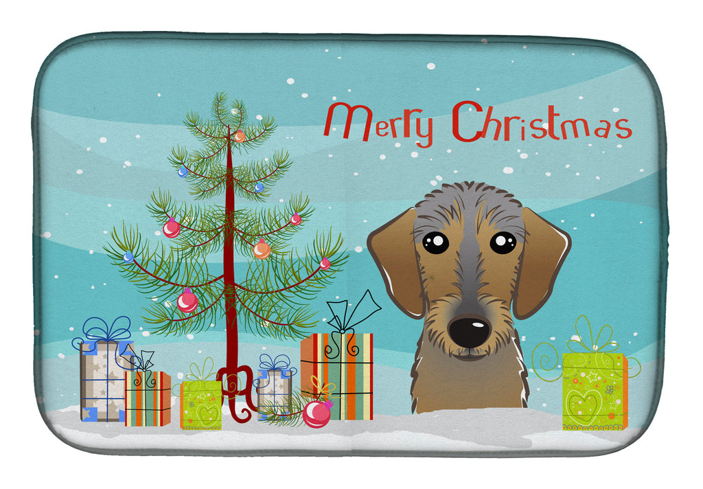 Christmas Tree and Wirehaired Dachshund Dish Drying Mat Absorbent Dish Drying Mat Pad for Kitchen Counter Dish Drainer Mat for Countertop, 14 x 21", Multicolor