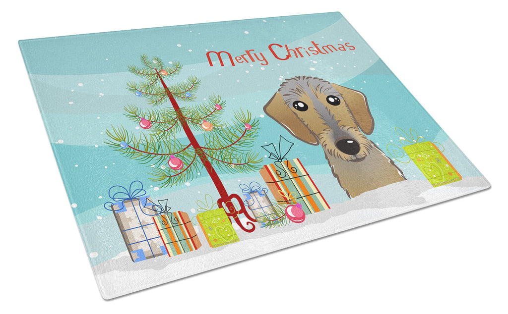 Christmas Tree and Wirehaired Dachshund Cutting Board Tempered Glass Kitchen Cutting Surface, Heat Resistant Chopping, Non-Slip Feet, Food Prep & Serving