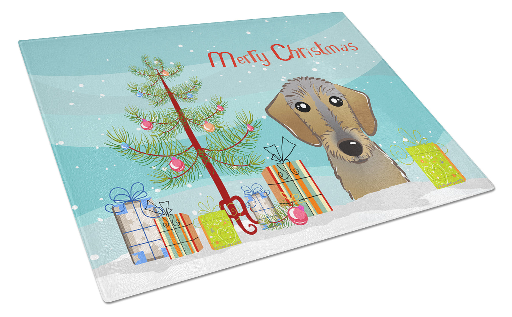 Christmas Tree and Wirehaired Dachshund Cutting Board Tempered Glass Kitchen Cutting Surface, Heat Resistant Chopping, Non-Slip Feet, Food Prep & Serving
