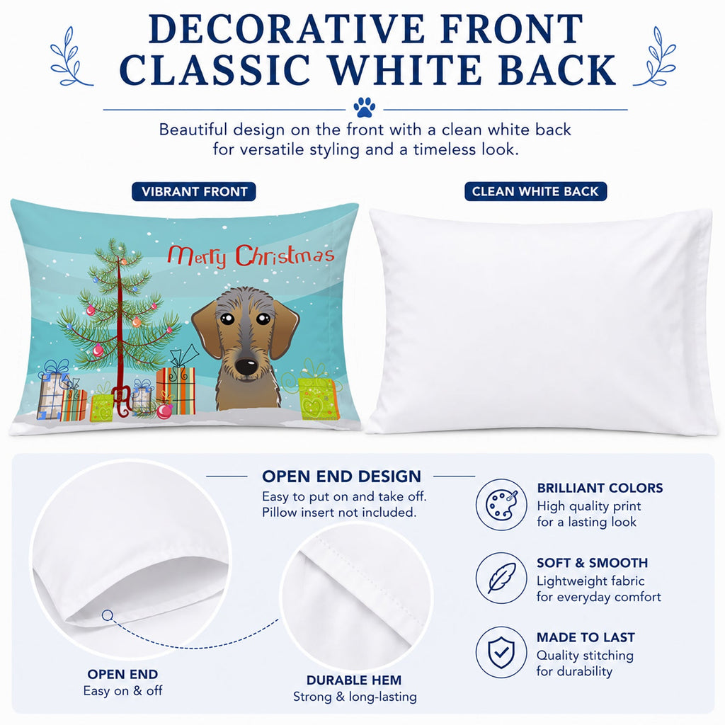Christmas Tree and Wirehaired Dachshund Standard Pillowcase Lightweight Super Soft Easy Care Decorative Artwork Pillowcase, Standard