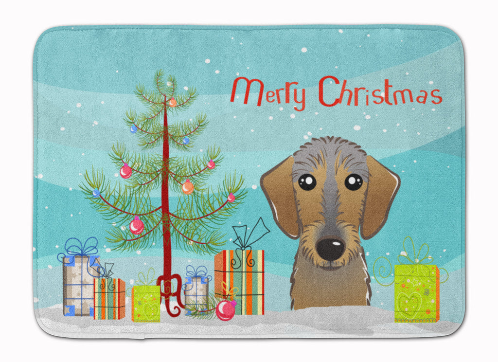 Christmas Tree and Wirehaired Dachshund Memory Foam Kitchen Mat Machine Washable Anti-Fatigue Cushion Comfort Bath or Kitchen Rug