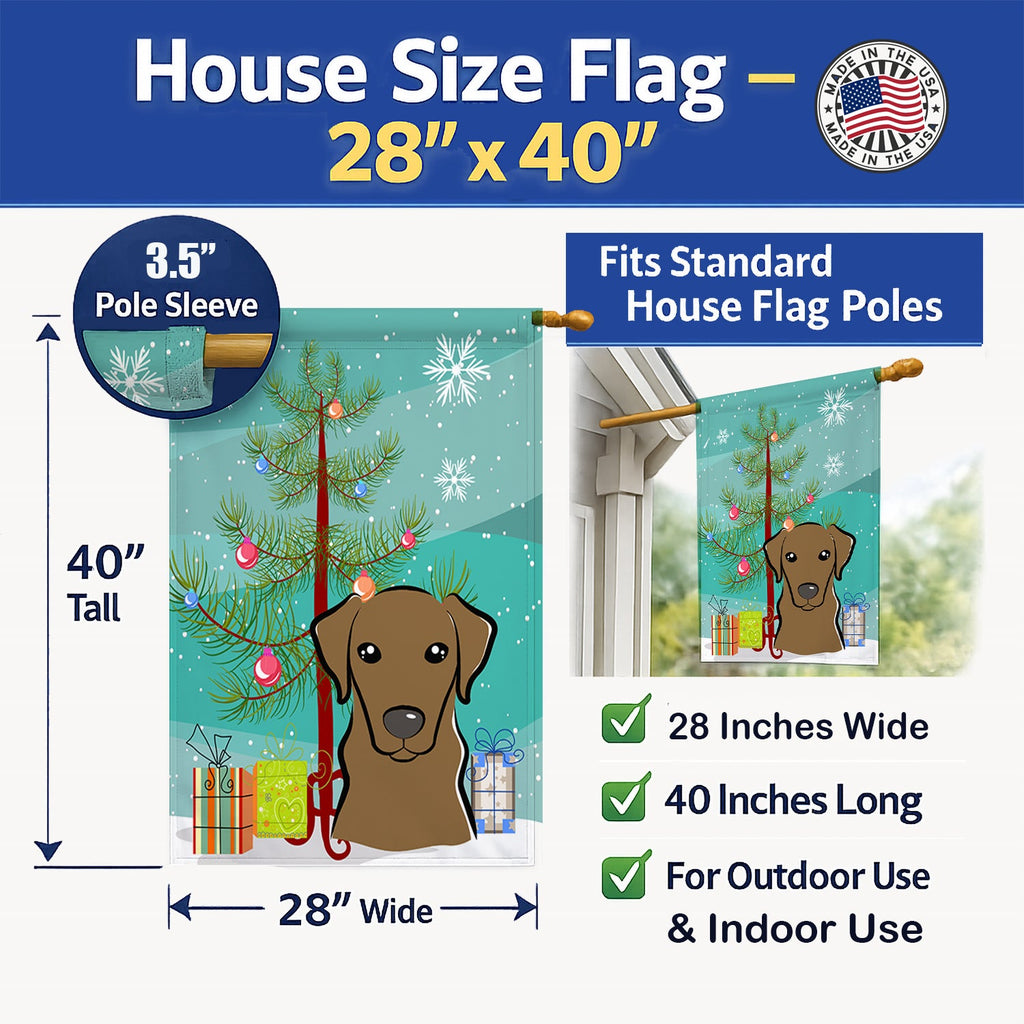 Christmas Tree and Chocolate Labrador House Flag 28x40 Porch Sleeve Pole Decorative Outside Yard Banner Artwork Wall Hanging, Polyester