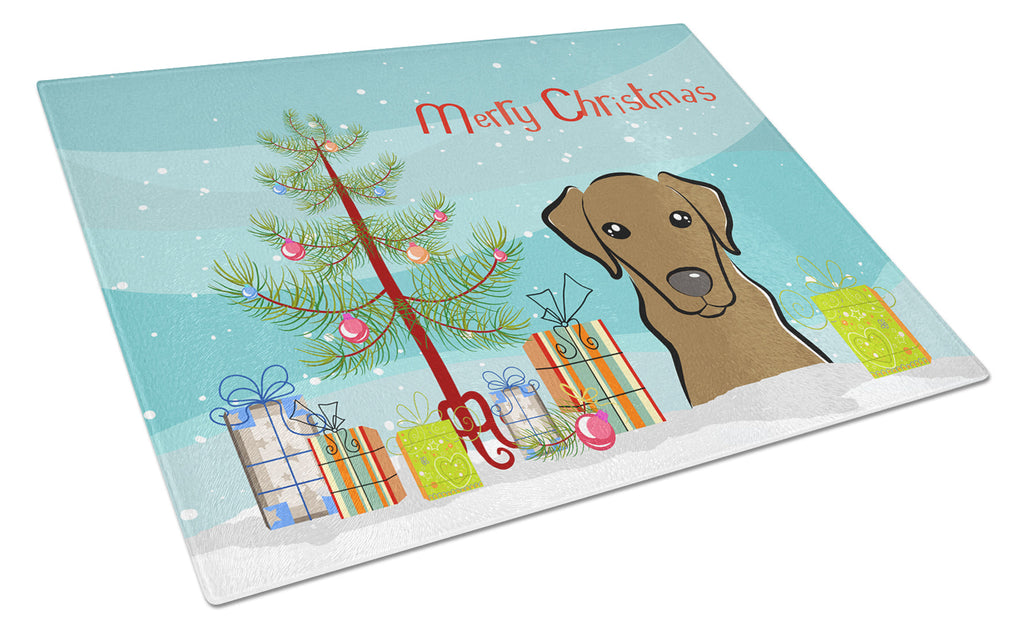 Christmas Tree and Chocolate Labrador Cutting Board Tempered Glass Kitchen Cutting Surface, Heat Resistant Chopping, Non-Slip Feet, Food Prep & Serving