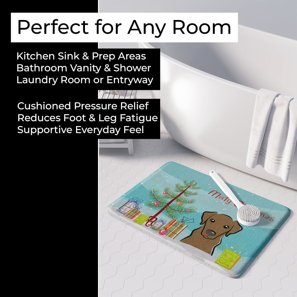 Christmas Tree and Chocolate Labrador Memory Foam Kitchen Mat Machine Washable Anti-Fatigue Cushion Comfort Bath or Kitchen Rug