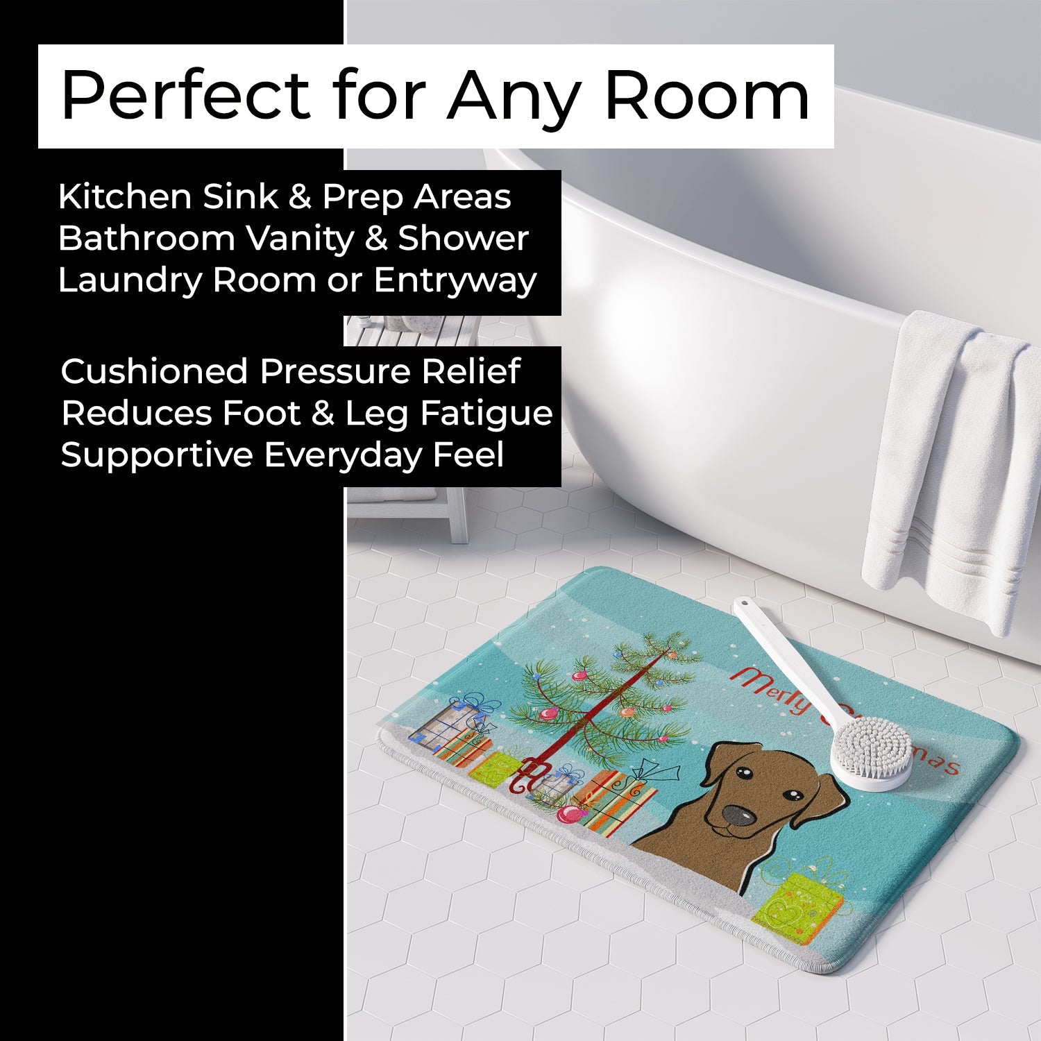 Christmas Tree and Chocolate Labrador Memory Foam Kitchen Mat Machine Washable Anti-Fatigue Cushion Comfort Bath or Kitchen Rug