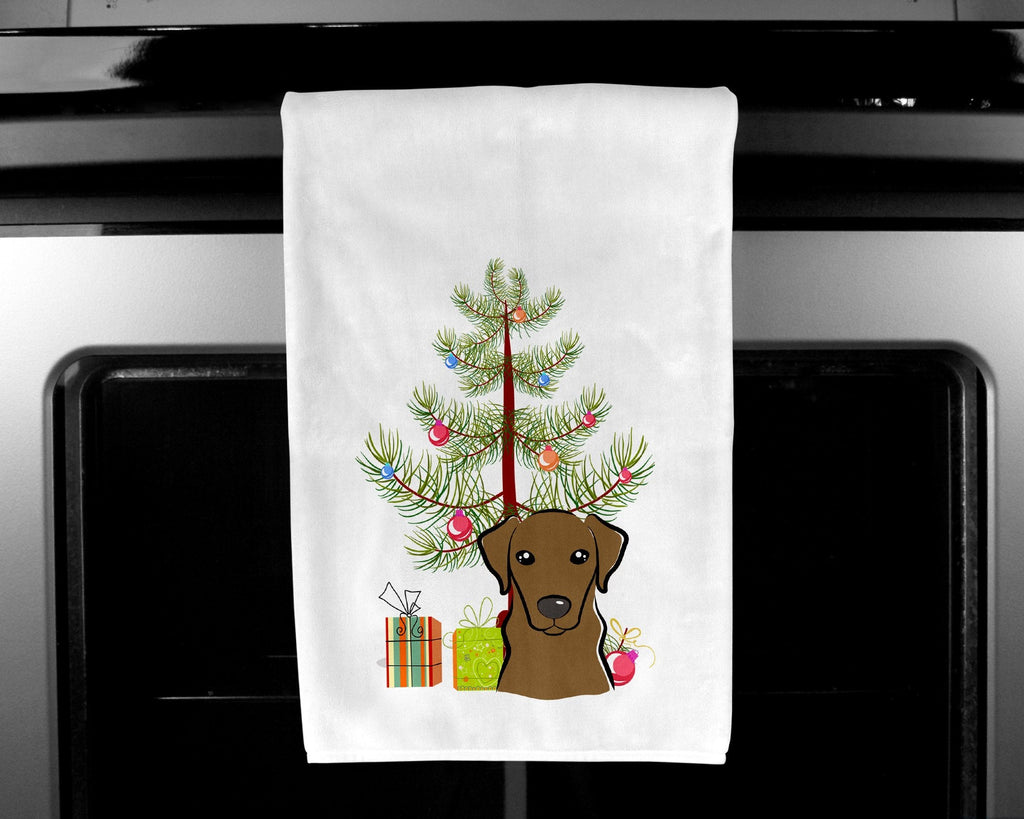 Christmas Tree and Chocolate Labrador Kitchen Towel Set of 2 White Dish Towels Decorative Bathroom Hand towel for Hand, Face, Hair, Yoga, Tea, Dishcloth, 19 X 28", White
