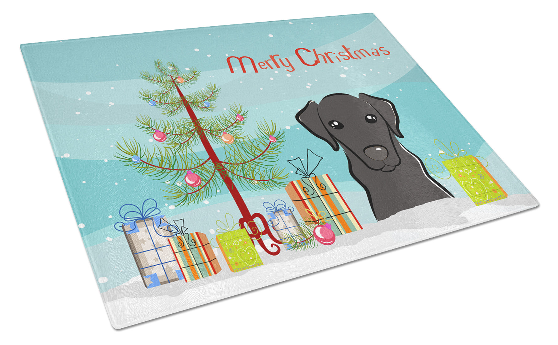 Christmas Tree and Black Labrador Cutting Board Tempered Glass Kitchen Cutting Surface, Heat Resistant Chopping, Non-Slip Feet, Food Prep & Serving