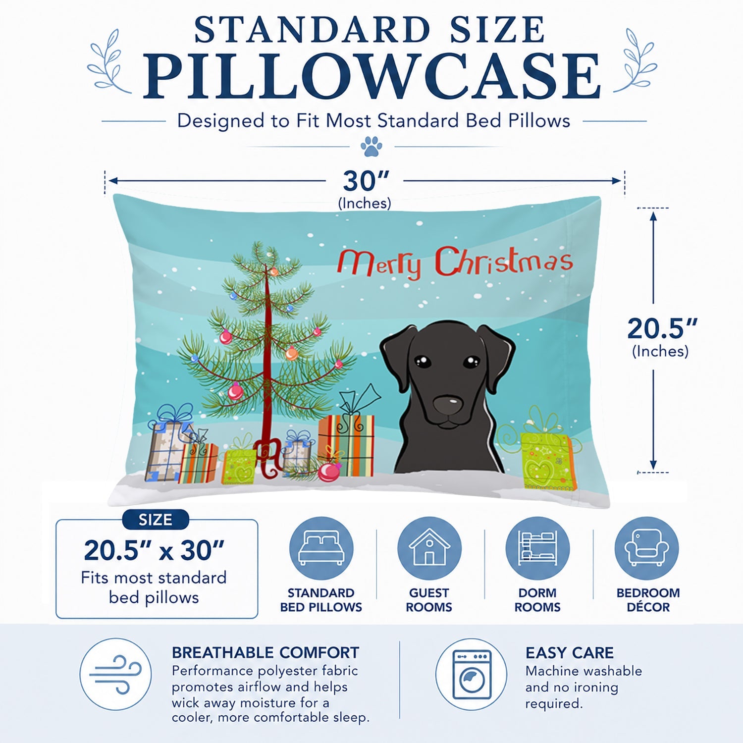 Christmas Tree and Black Labrador Standard Pillowcase Lightweight Super Soft Easy Care Decorative Artwork Pillowcase, Standard