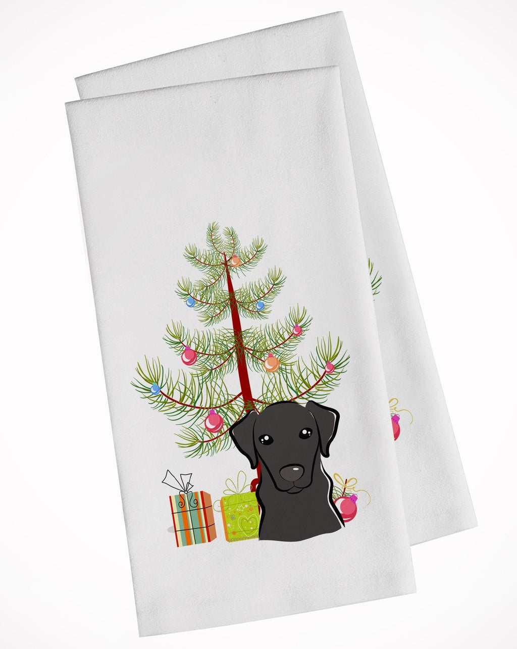 Christmas Tree and Black Labrador Kitchen Towel Set of 2 White Dish Towels Decorative Bathroom Hand towel for Hand, Face, Hair, Yoga, Tea, Dishcloth, 19 X 28", White