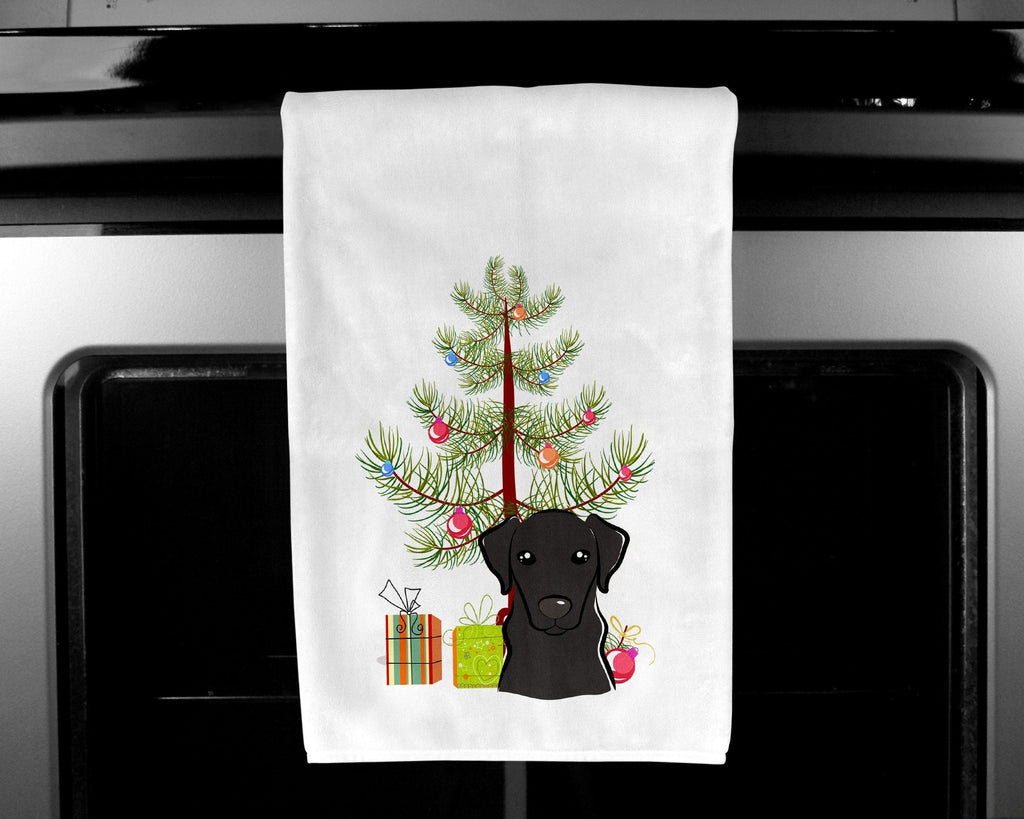Christmas Tree and Black Labrador Kitchen Towel Set of 2 White Dish Towels Decorative Bathroom Hand towel for Hand, Face, Hair, Yoga, Tea, Dishcloth, 19 X 28", White