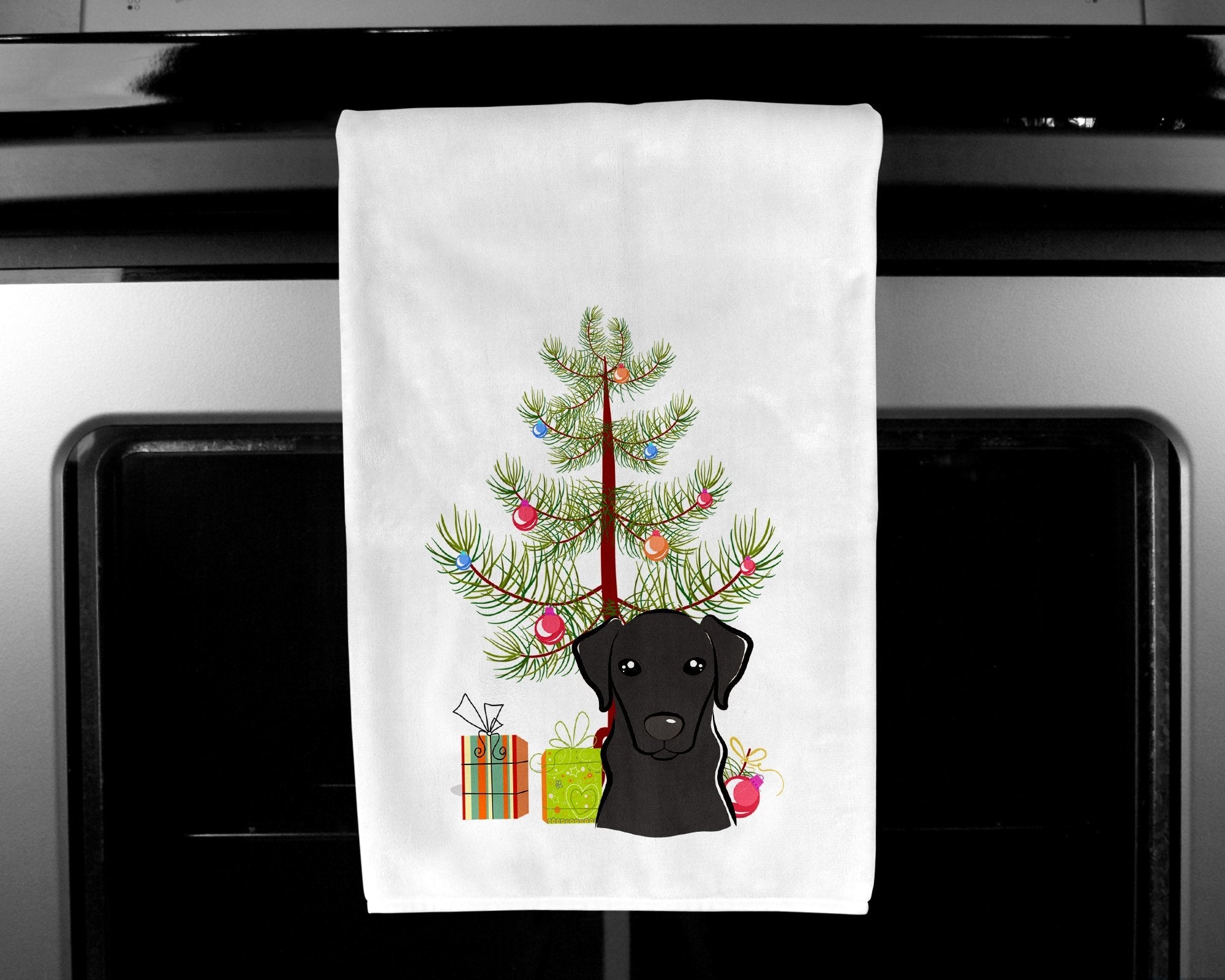Christmas Tree and Black Labrador Kitchen Towel Set of 2 White Dish Towels Decorative Bathroom Hand towel for Hand, Face, Hair, Yoga, Tea, Dishcloth, 19 X 28", White