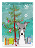 Christmas Tree and Italian Greyhound House Flag 28x40 Porch Sleeve Pole Decorative Outside Yard Banner Artwork Wall Hanging, Polyester