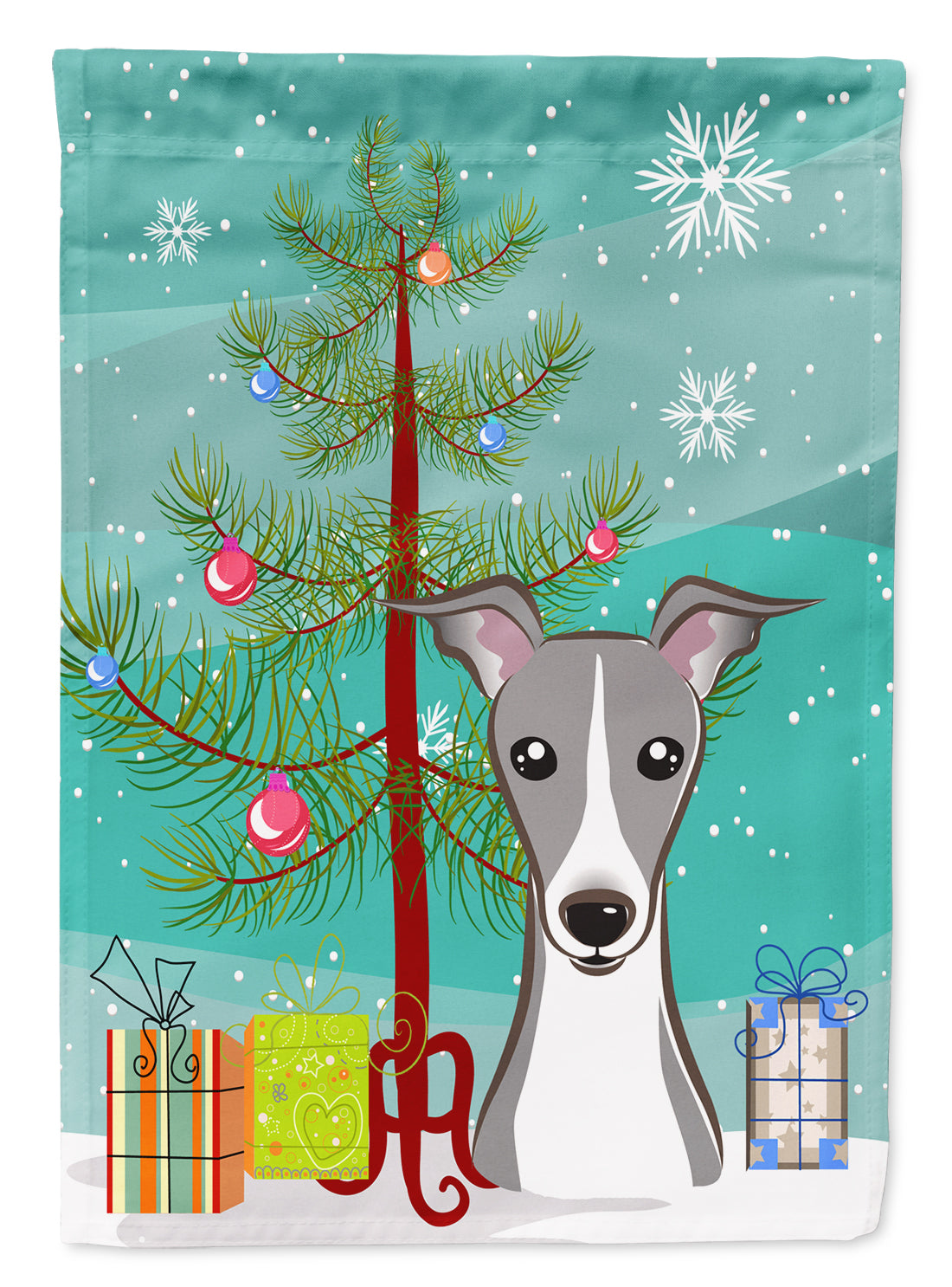 Christmas Tree and Italian Greyhound House Flag 28x40 Porch Sleeve Pole Decorative Outside Yard Banner Artwork Wall Hanging, Polyester